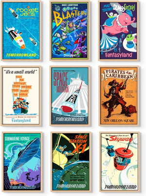 Carteles de Disneyland - Pósteres vintage de Disney, regalos de Disney para adultos, decoraciones de Disneyland, recuerdos coleccionables retro, impresiones nostálgicas de parque de atracciones