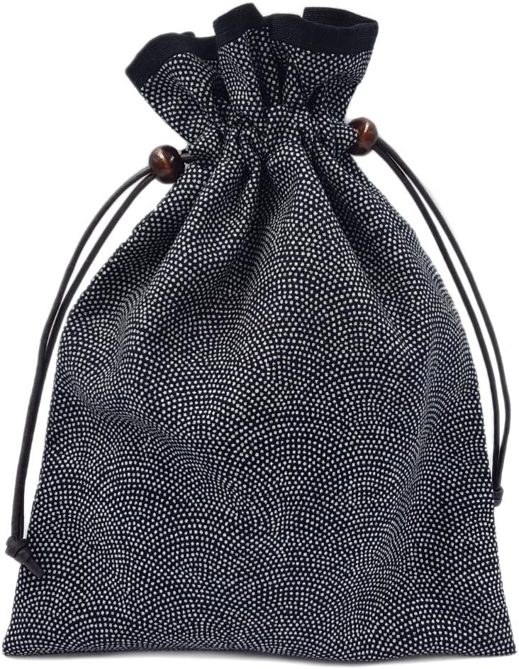 Handmade Workshop FUJITA Drawstring Bag, Lined, Japanese Pattern, Shark Skin Crest x Black, Made in Japan, Misu Book Bag