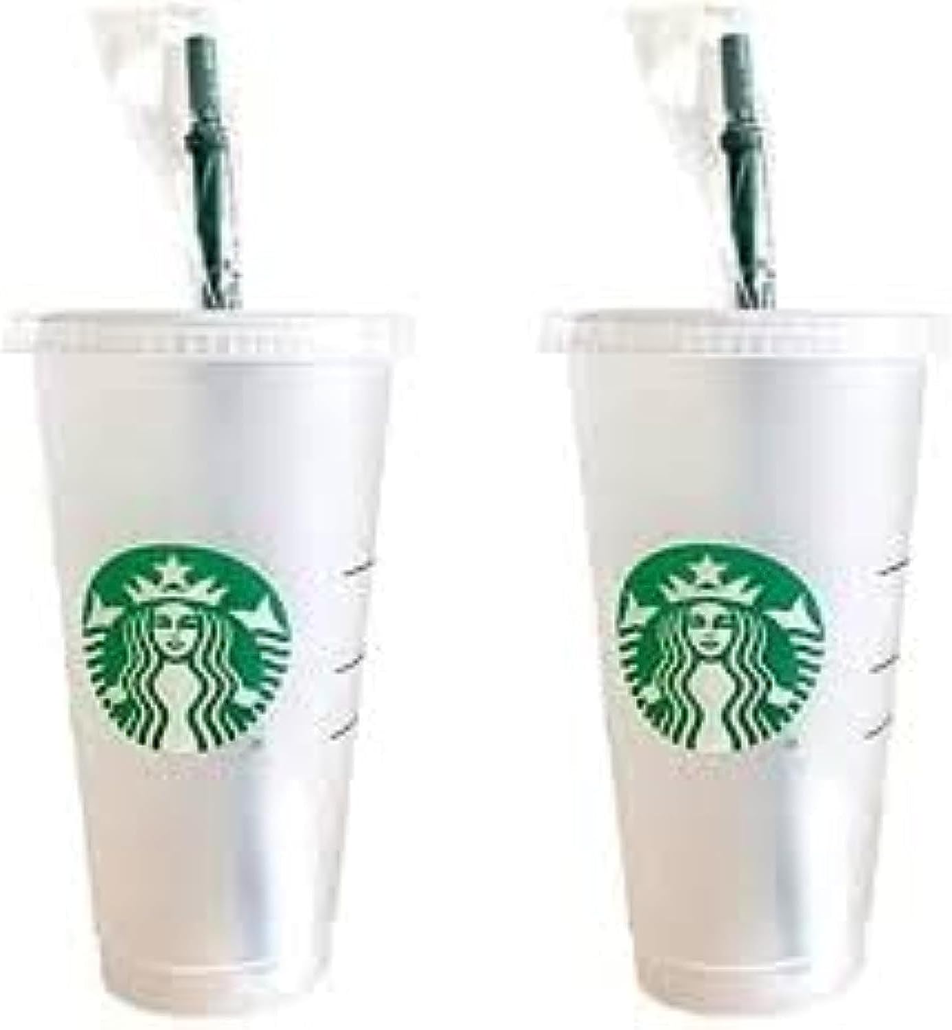Starbucks Paquete de 2 Bundle - Vasos Fríos Reutilizables Esmerilados de 24 oz con Tapa y Popote Verde con Tapón