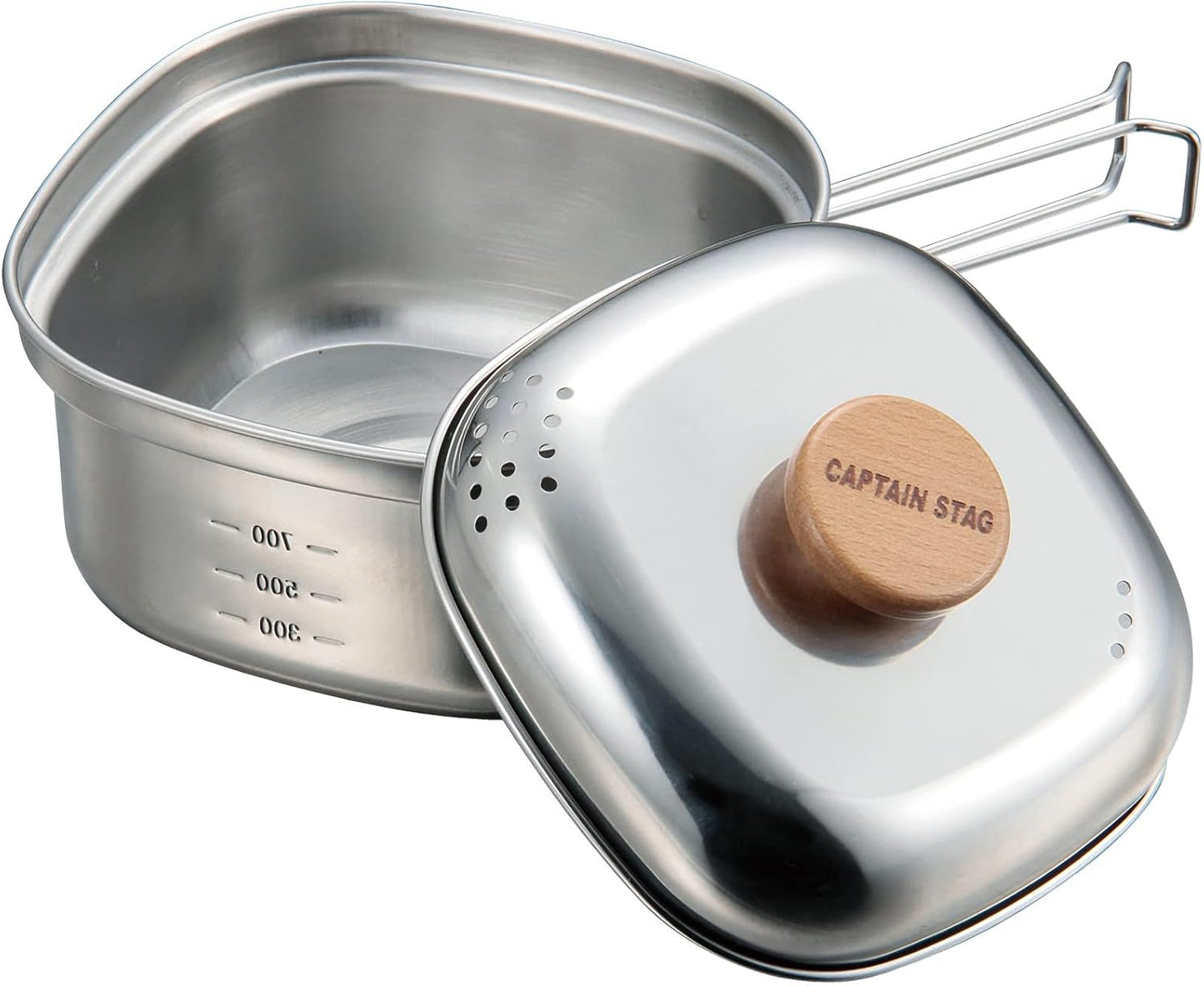 CAPTAIN STAG UH-4202 Camping Pot, Stainless Steel, Square Ramen Cooker, 44.0 fl oz (1.3L)
