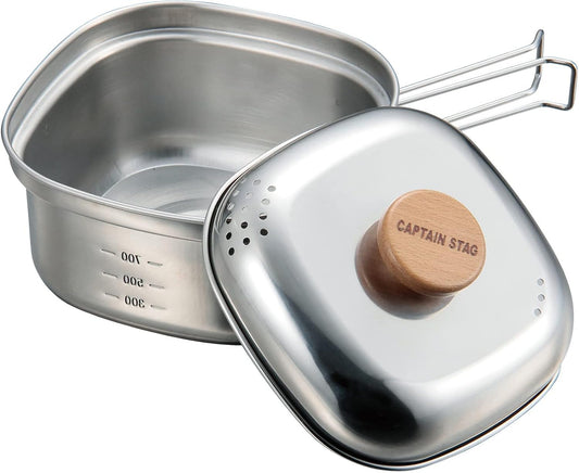 CAPTAIN STAG UH-4202 Camping Pot, Stainless Steel, Square Ramen Cooker, 44.0 fl oz (1.3L)