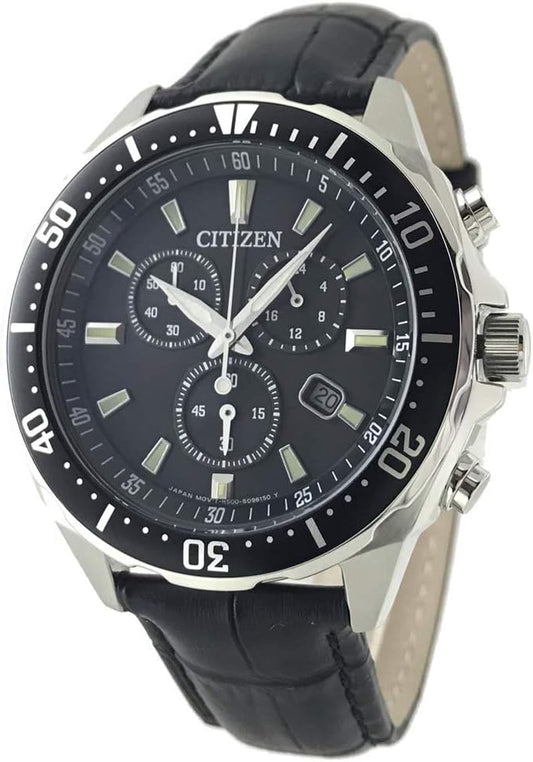 Citizen Eco-Drive Chronograph CITIZEN Solar Chrono Rotating Bezel Genuine Leather Belt with Replacement Belt Black Base Domestic Model Number VO10-6771F BK