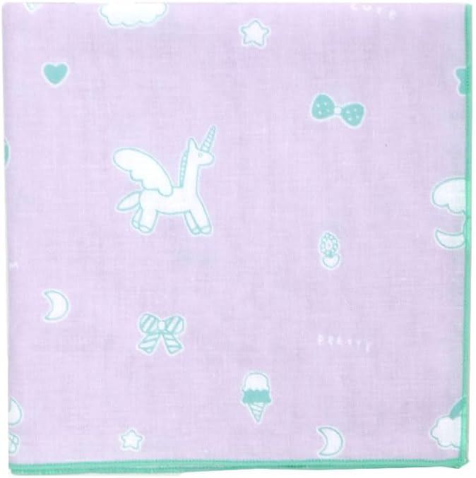 KOMESICHI COLLECTION Gauze Handkerchief, Unicorn, Purple, Made in Japan, 100% Cotton, 13.8 x 13.8 inches (35 x 35 cm), Iroha Mameo Series