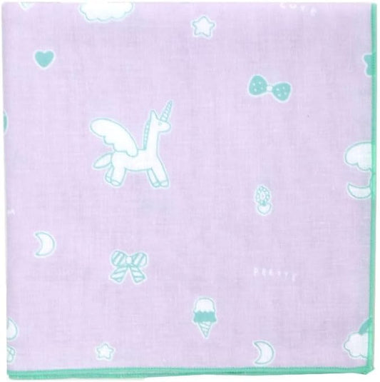 KOMESICHI COLLECTION Gauze Handkerchief, Unicorn, Purple, Made in Japan, 100% Cotton, 13.8 x 13.8 inches (35 x 35 cm), Iroha Mameo Series