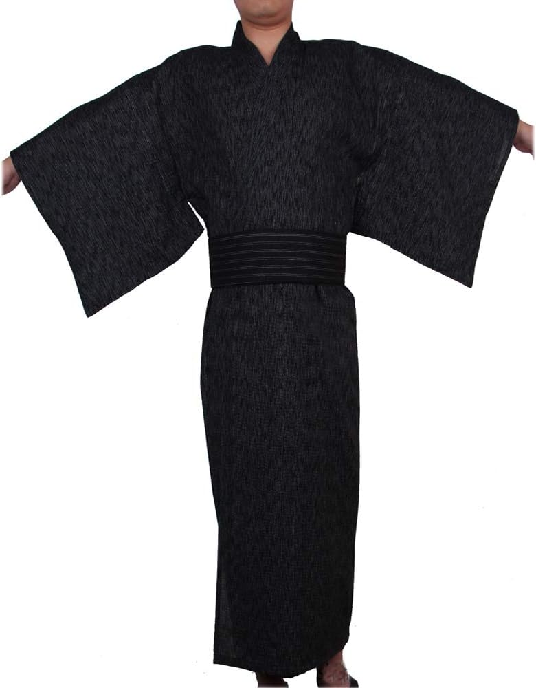 Yukata, Men's, Men's, Yukata, Cotton Linen Yukata, Sleepwear, Pajamas, Striped, Summer, Autumn, Fireworks Festival