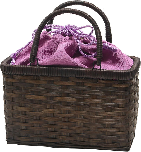 Hasegawa Women's Bamboo Hamper Yukata Basket Bag, Removable Drawstring