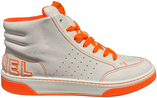 CHANEL 20P CALFSKIN NEON LOGO HIGH TOP SNEAKERS