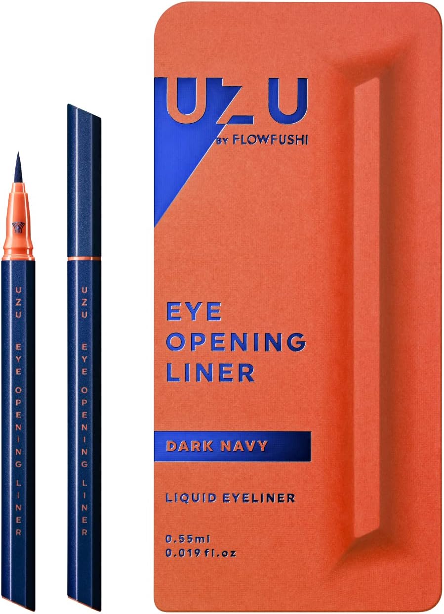 UZU By Flowfushi Eye Opening Liner, Liquid Eyeliner, Hot Water Removable, Alcohol Free, Dye Free, Hypoallergenic, Color: Dark Navy, [2022 New Color]