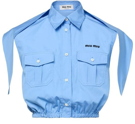 MIU MIU 取り外し可能スカーフ付きショート丈ノースリーブシャツ - Image 1