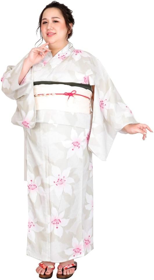 [Kimono Hiroba Yu] TS9-2 Women's Yukata, Plus Size, 2L, 3L, 4L, 5L, Yukata, Sash, Dressing Instructions (English Language Not Guaranteed) 3-Piece Set, Large Size, Yukata, Yukata, For Fukata, Loose