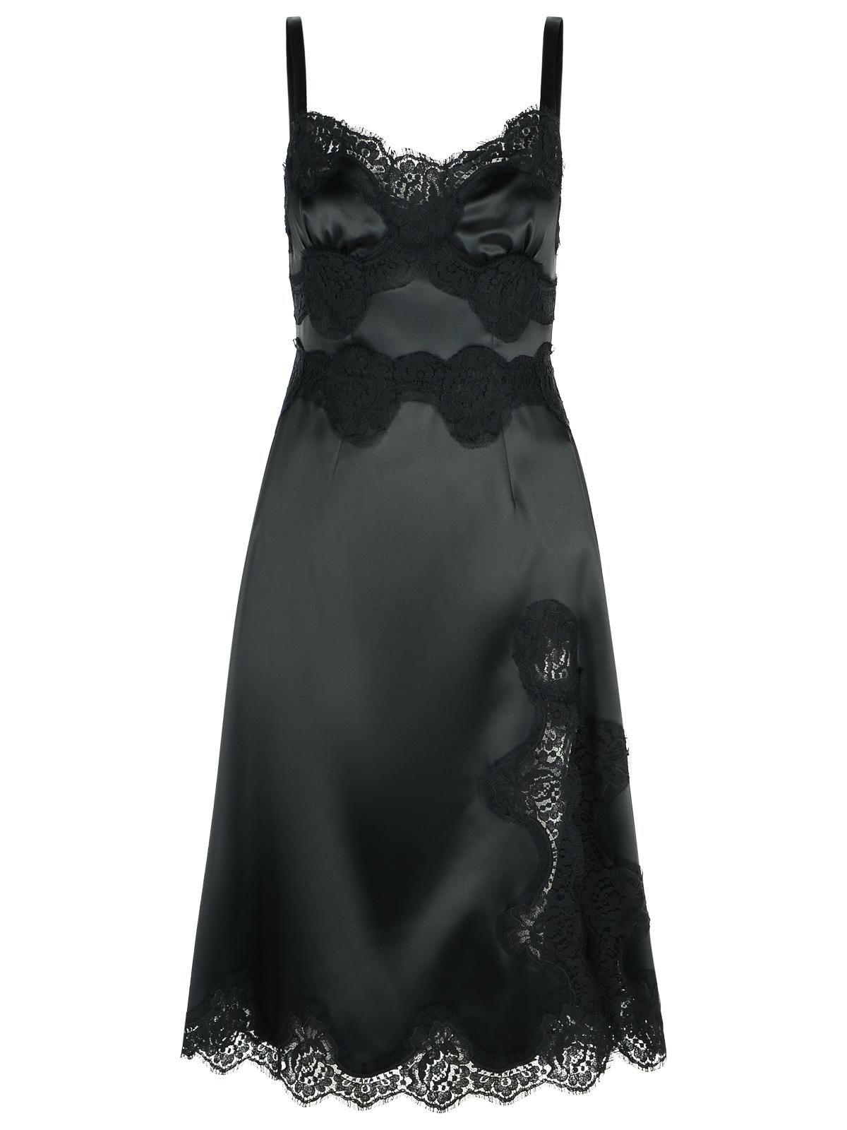 Dolce  Gabbana ドルチェ＆ガッバーナブラックコットンブレンドスリップドレス - Image 1