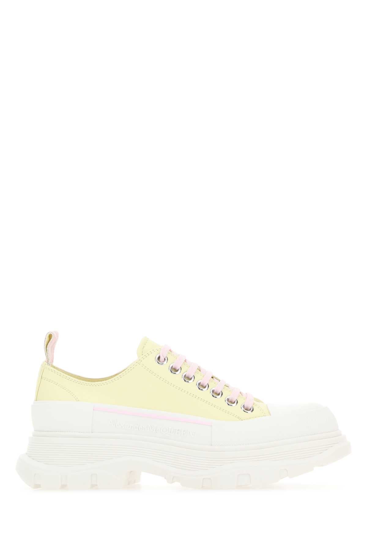 Alexander Mcqueen アレクサンダーマックイーンパステルイエローレザートレッドスリックスニーカー - Image 1