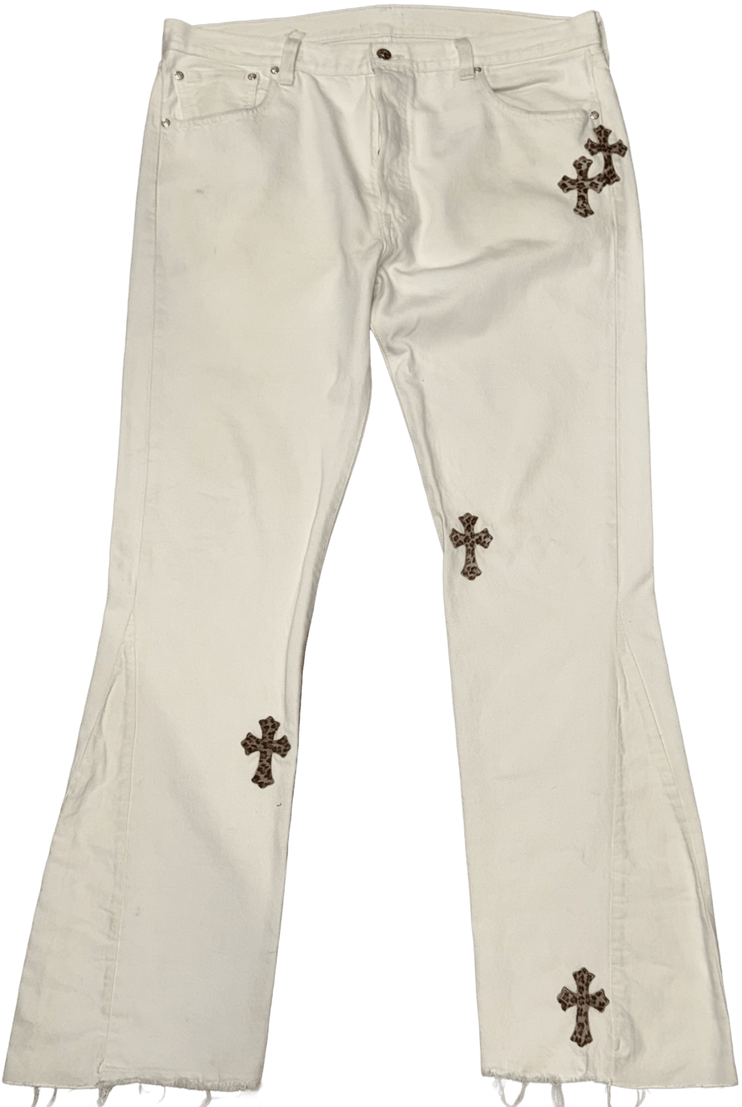 CHROME HEARTS '12 CHEETAH PATCH' WHITE JEANS