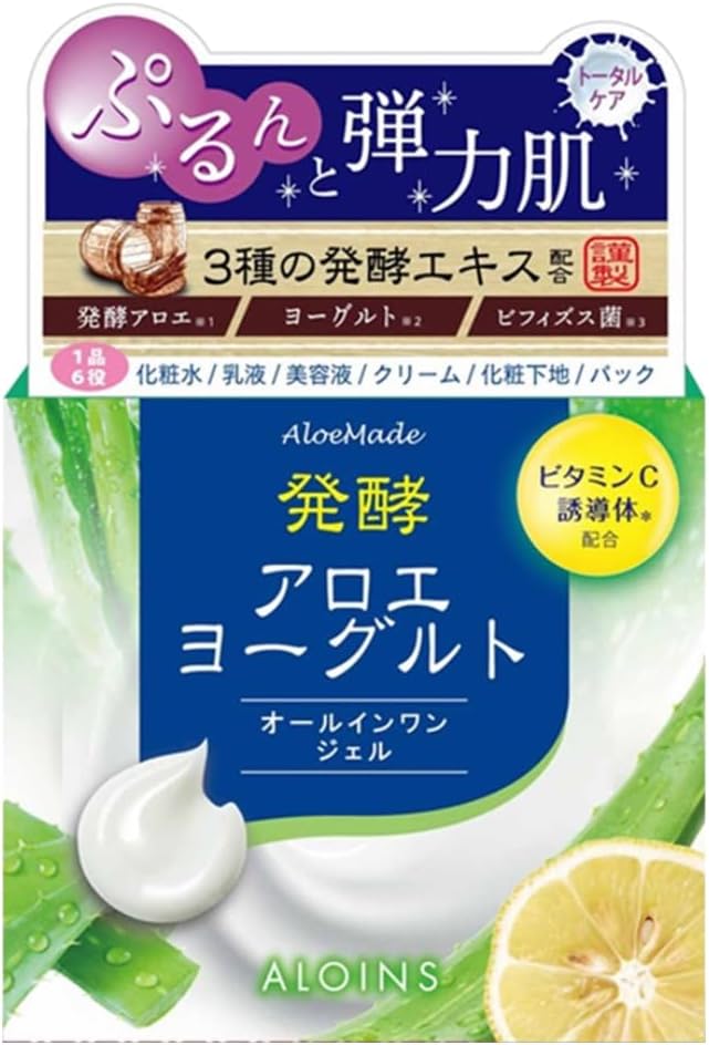 Aloe Made Fermented Gel AY 3.5 oz (100 g), All-in-One (Niacinamide, Vitamin C Derivative, Ceramide, Next Generation Retinol), Aloe Yogurt Scent