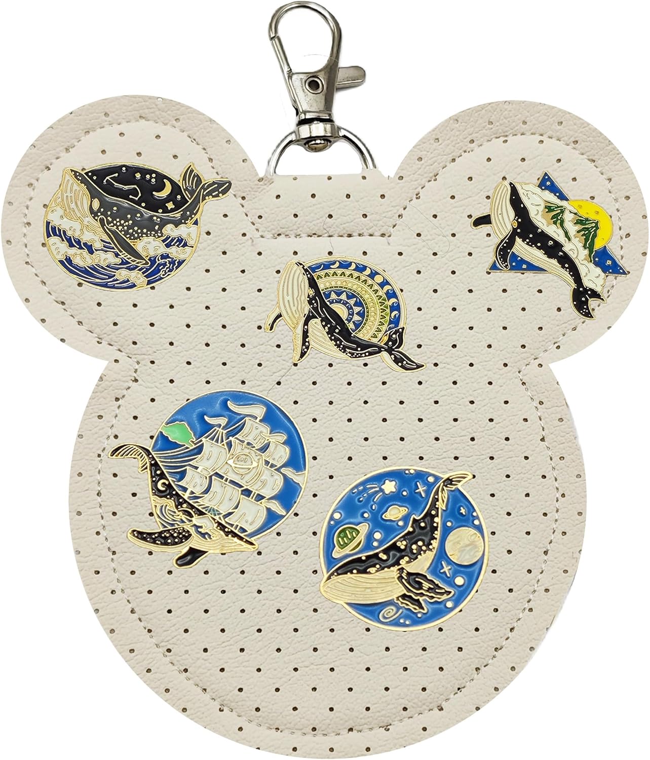 Paquete de 2 llaveros portátiles con diseño de pasador de oído para bolsas, mochila, colección comercial de parque