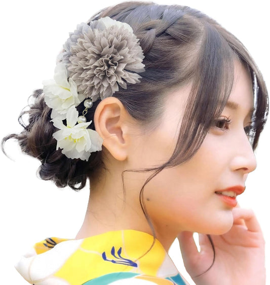 Baramoly YC009 Hair Ornament, Headdress, Yukata, Kimono, Kimono, Clip, Chrysanthemum, Dried Flowers, Stylish, Precise, Cute, Summer Festival, Fireworks Display, Hanami Viewing, Graduation Ceremony