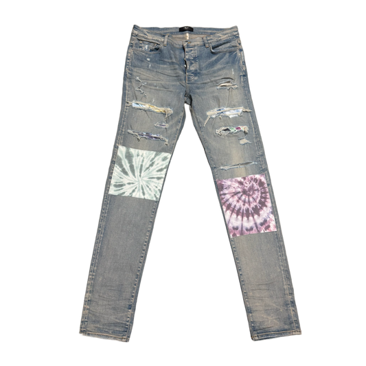 AMIRI 'TIE DYE PATCH' DISTRESSED JEANS
