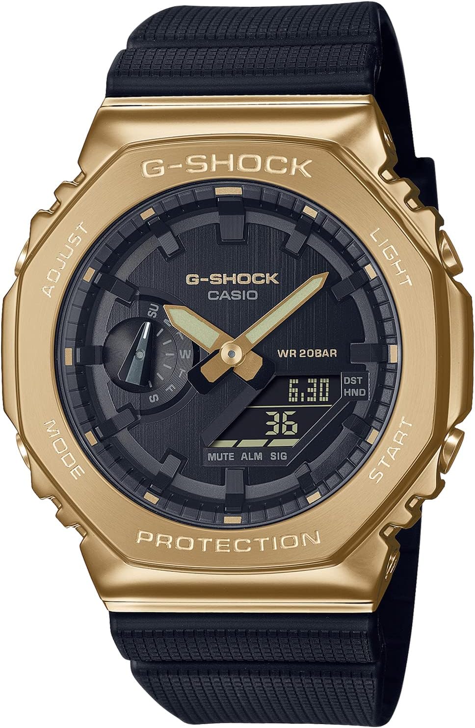 Casio G-SHOCK GA-2100 Series Men's Carbon Core Guard Digital Analog Combination Model, Metal Covered (Black x Gold)