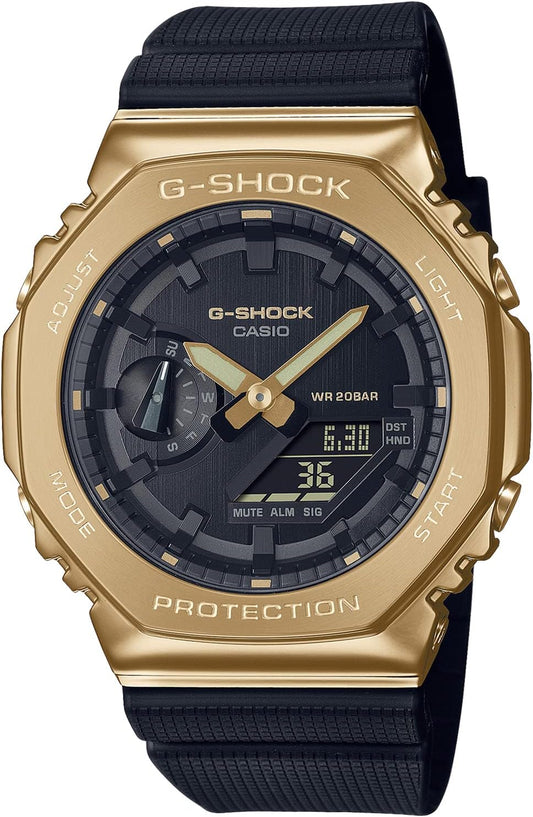 Casio G-SHOCK GA-2100 Series Men's Carbon Core Guard Digital Analog Combination Model, Metal Covered (Black x Gold)