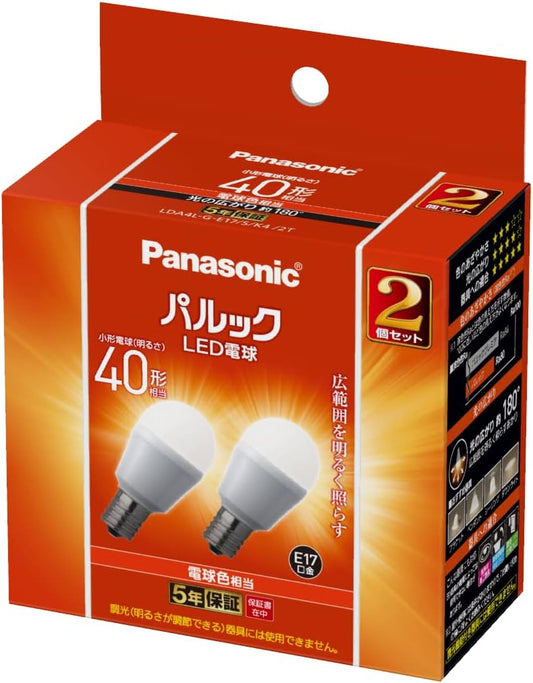 Panasonic LDA4LGE17SK42T Mini Krypton Type Palook LED Bulb, Base E17, Bulb 40W Equivalent, Bulb Color Equivalent (4.3W), Small Bulb, Wide Light Distribution Type, 2-Pack, Heat Insulation Material