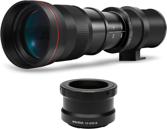 High Power 420-800mm f/8.3 Manual Telephoto Zoom Lens for Canon Digital EOS Rebel EOS-M EOS M2 EOS M5 EOS M6 Mark II EOS M10 EOS M50 EOS M50 II EOS M100 EOS M200 Cameras