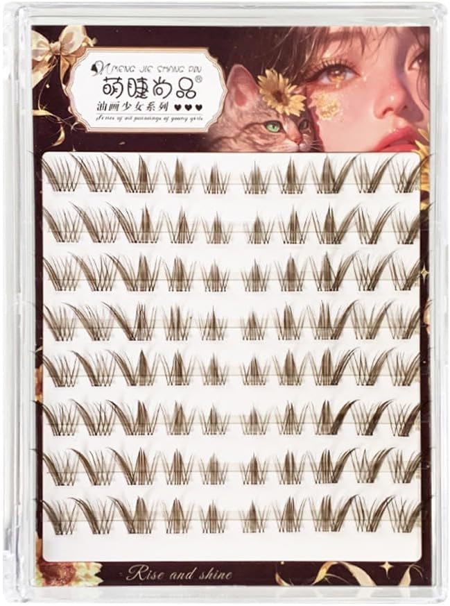 Brown No Glue Fox Eye Effect Fluffy Eyelashes Self Adhesive Reusable Thick Wings Extension Daily Use 9-13mm (Style 2)