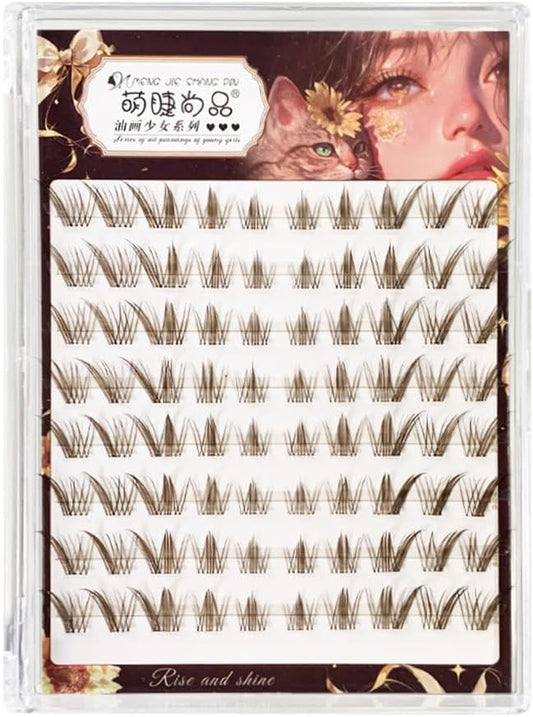 Brown No Glue Fox Eye Effect Fluffy Eyelashes Self Adhesive Reusable Thick Wings Extension Daily Use 9-13mm (Style 2)