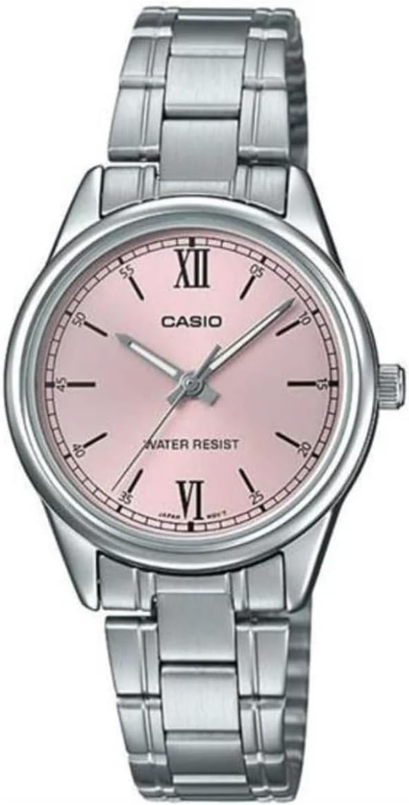 Casio LTP-V005D-4B2 Women's Standard Stainless Steel Pink Dial Three-Hand Analog Watch, Bracelet Type