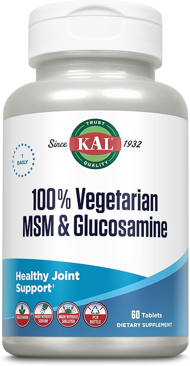 KAL 100% Vegetarian MSM and Glucosamine Tablet, 500 mg, 60 Count by Kal