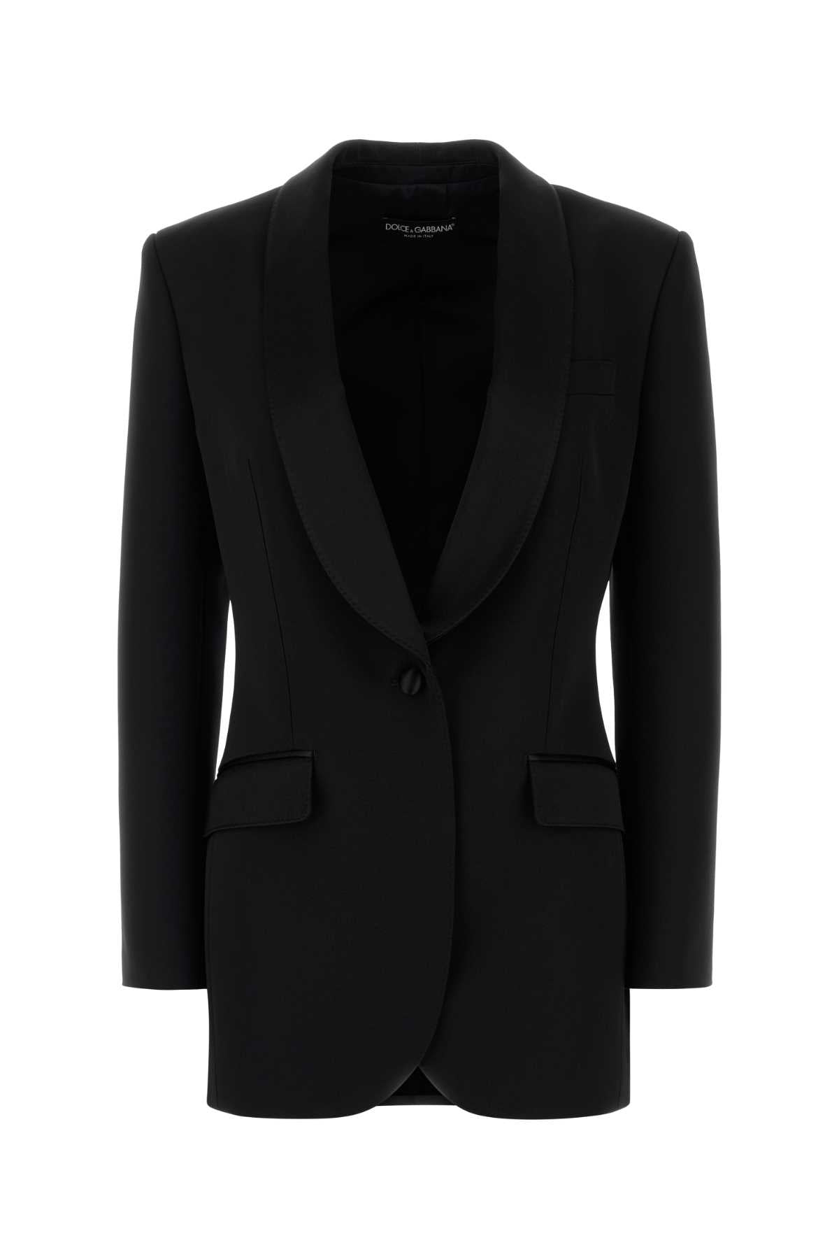 Dolce  Gabbana ドルチェ＆ガッバーナブラックストレッチウールブレンドブレザー - Image 1