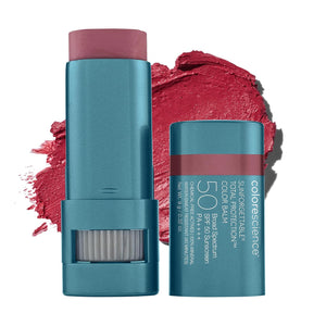 Colorescience Sunforgettable - Bálsamo de color de protección total SPF 50, mineral, amplio espectro, color de labios y mejillas para construir