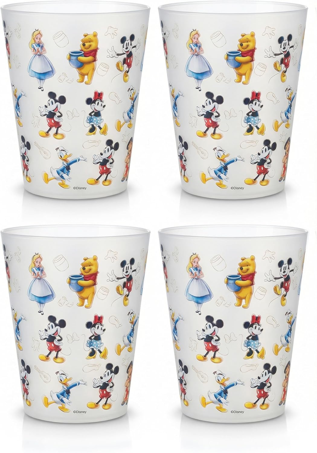 Vasos de plástico reutilizables de Disney – Paquete de 4 vasos de plástico para beber de 16 oz con diseños de Mickey, Stitch, Pooh o Disney100 – Sin BPA, apilables, seguros para lavavajillas en la