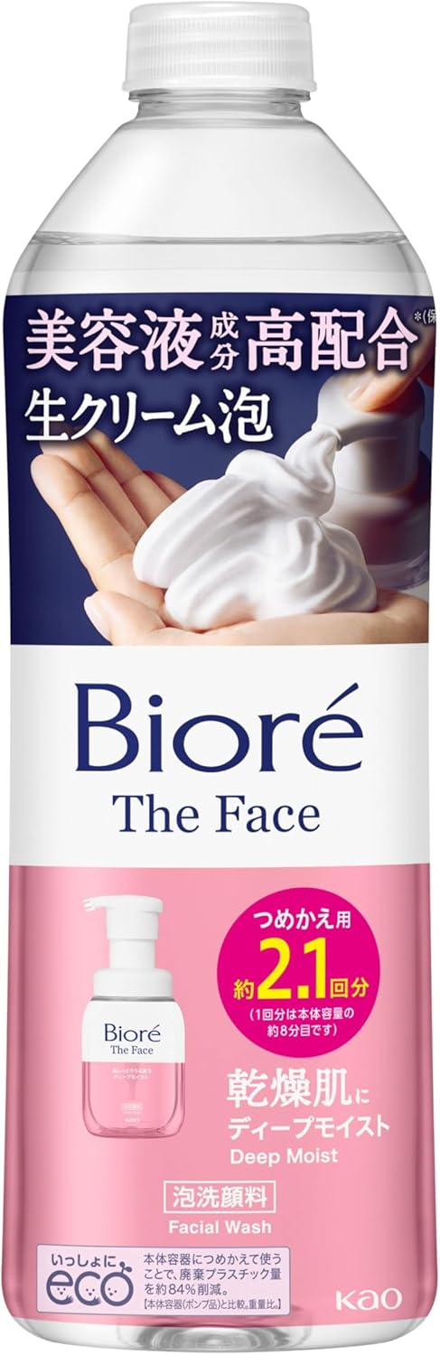 Biore The Face Deep Moist Refill, 11.8 fl oz (340 ml) (Approx. 2.1 Doses) [Foam Face Washing] [Blended with Moisturizing Ingredients] [Drying Measures]