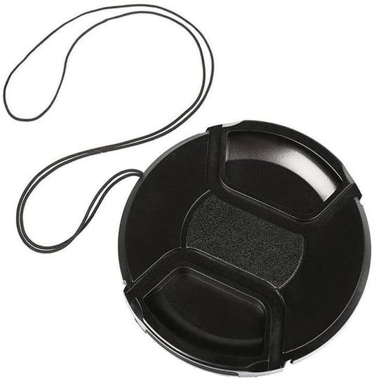 Center Pinch Snap Front Lens Cap Cover Plastic Universal 52/55/58/62/67/72/77mm Lens with Anti-lost Rope for Canon Nikon Ca