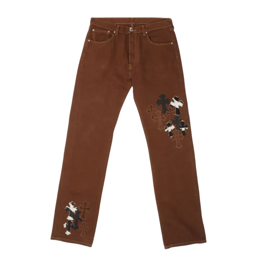 CHROME HEARTS 'ZEBRA' 26 PATCH BROWN JEANS