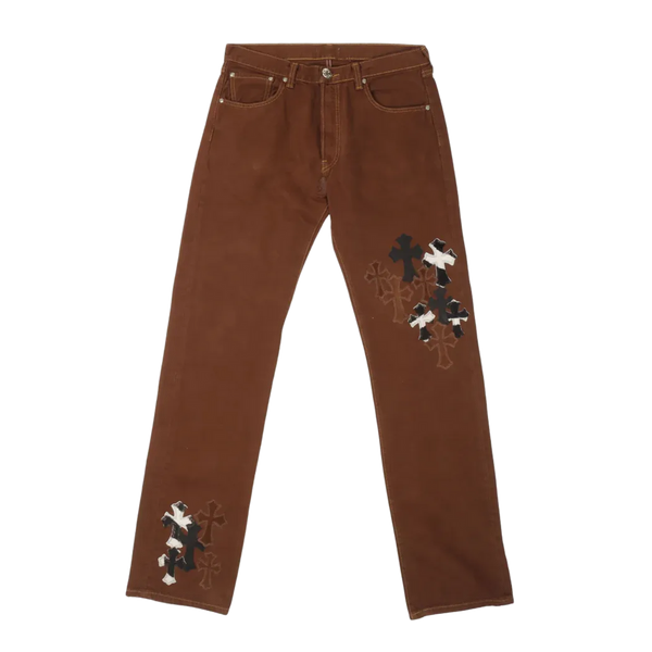 CHROME HEARTS 'ZEBRA' 26 PATCH BROWN JEANS