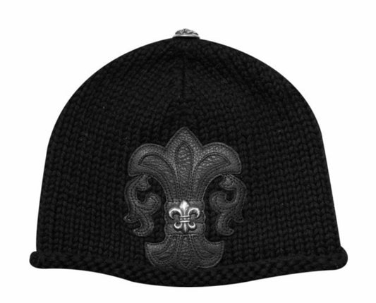 CHROME HEARTS 'FLEUR DE LIS' CASHMERE KNIT SILVER FLEUR BEANIE