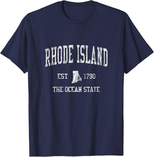 Diseño Retro de Rhode Island T Shirt Vintage Sports Tee, hombre 2XL, Azul Royal