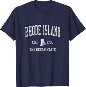 Diseño Retro de Rhode Island T Shirt Vintage Sports Tee, hombre 2XL, Azul Royal