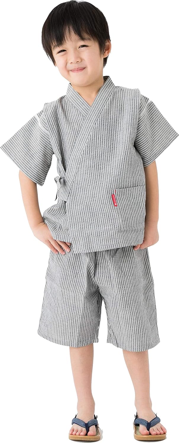 Watanosato, Cotton Sato Hickory Pattern, Small Woven Casual Jinbei, Jinbei, Children, Boys, Made in Japan