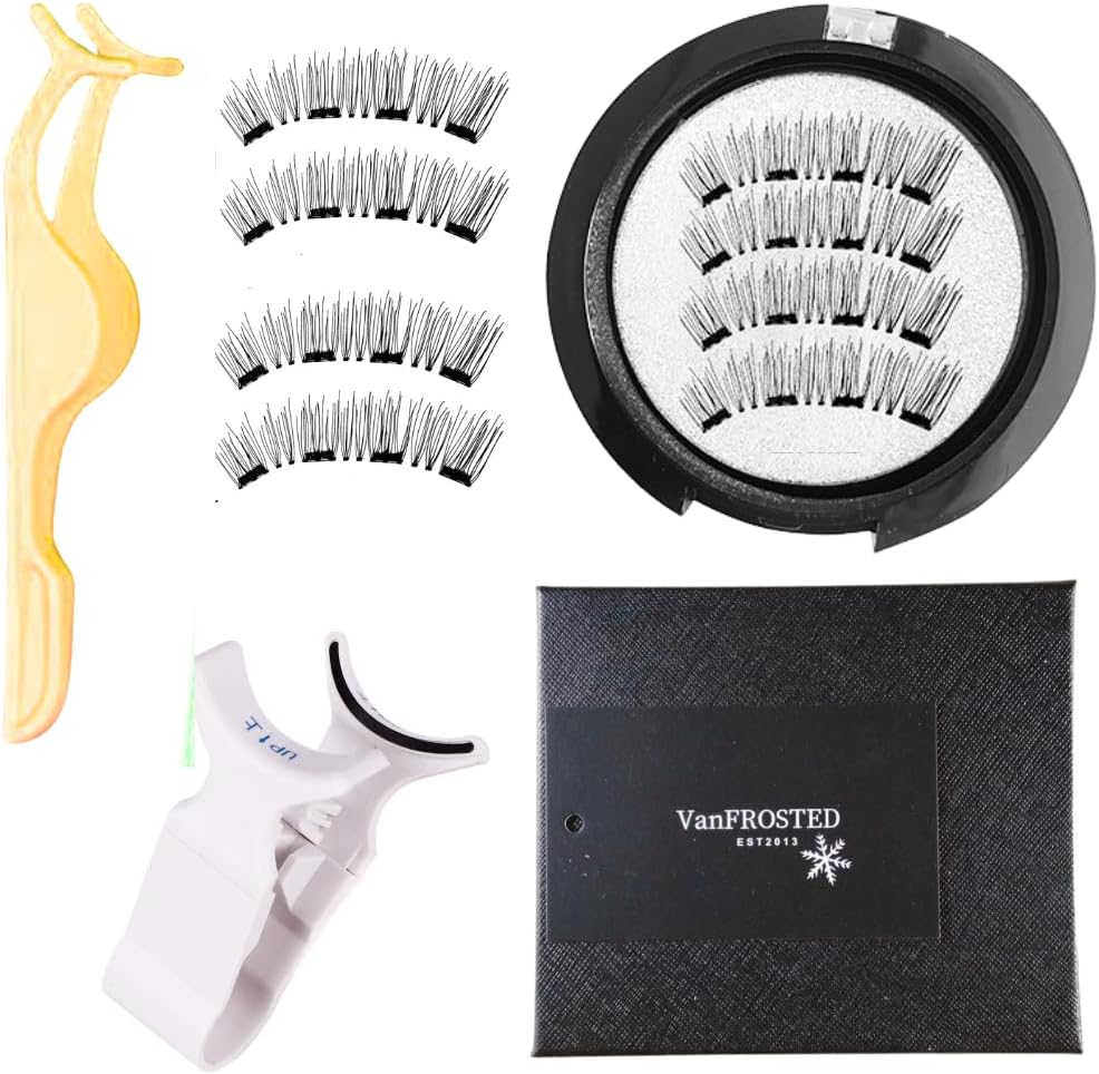 Magnetic Eyelashes, No Glue Required, Magnet, Adsorption, False Eyelashes, Magnet, 3D Mink, Volume, Bulb, Repeatable Set, Plastic Tweezers, Applicator Kit (N0508 Banana Cream)