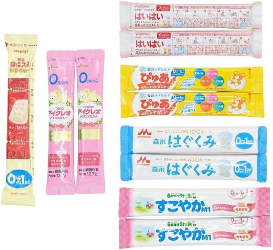 Powdered Milk, Assorted Set, Trial Set, 6 Types, Total of 11 Bottles, Stick Type, Portable, Sample Style, Milk, Divided Pack, Baby Milk