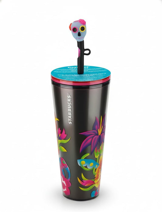 Starbucks Vaso Holográfico con Pajita de Calavera que Brilla en la Oscuridad 24 onzas – Edición Limitada Vaso Frío de Acero Inoxidable para Bebidas Heladas y Coleccionistas