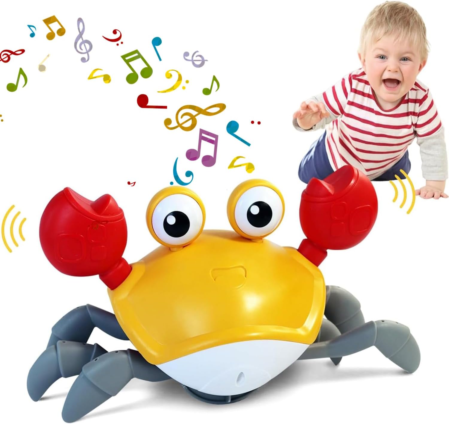 Crab Toy, For Babies, Kids, 3 Years Old, 4 Years Old, 5 Years Old, Moving Toy, Crawling Crab, Educational Toy, Boys, Girls, Present, Music, Crawling Period, Sensor Included, Obstacle Avoidance
