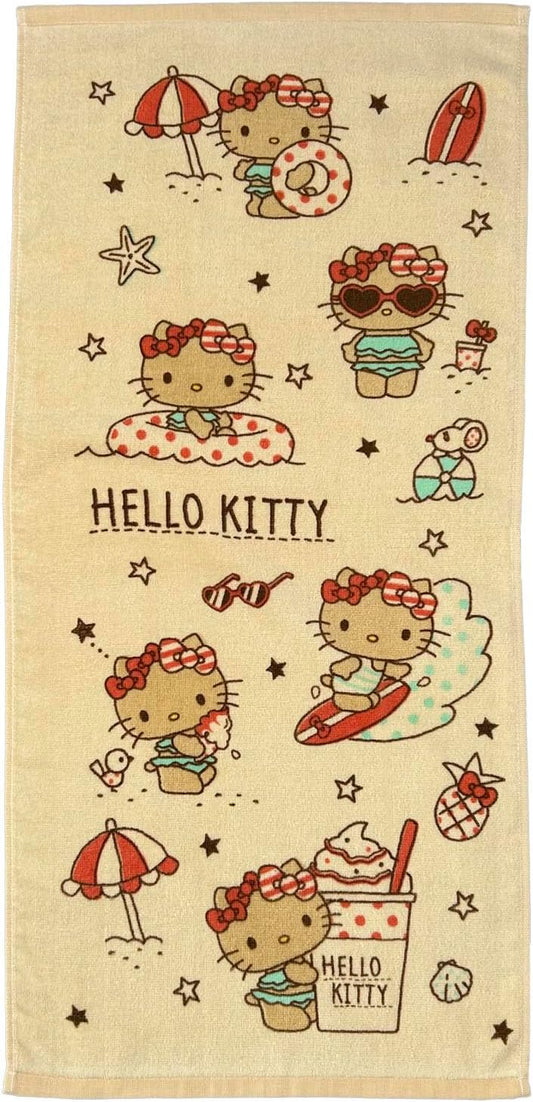 Nomura Towel Sanrio Characters Hello Kitty Face Towel, Set of 2, 13.4 x 29.5 inches (34 x 75 cm), 100% Cotton, Summer Days