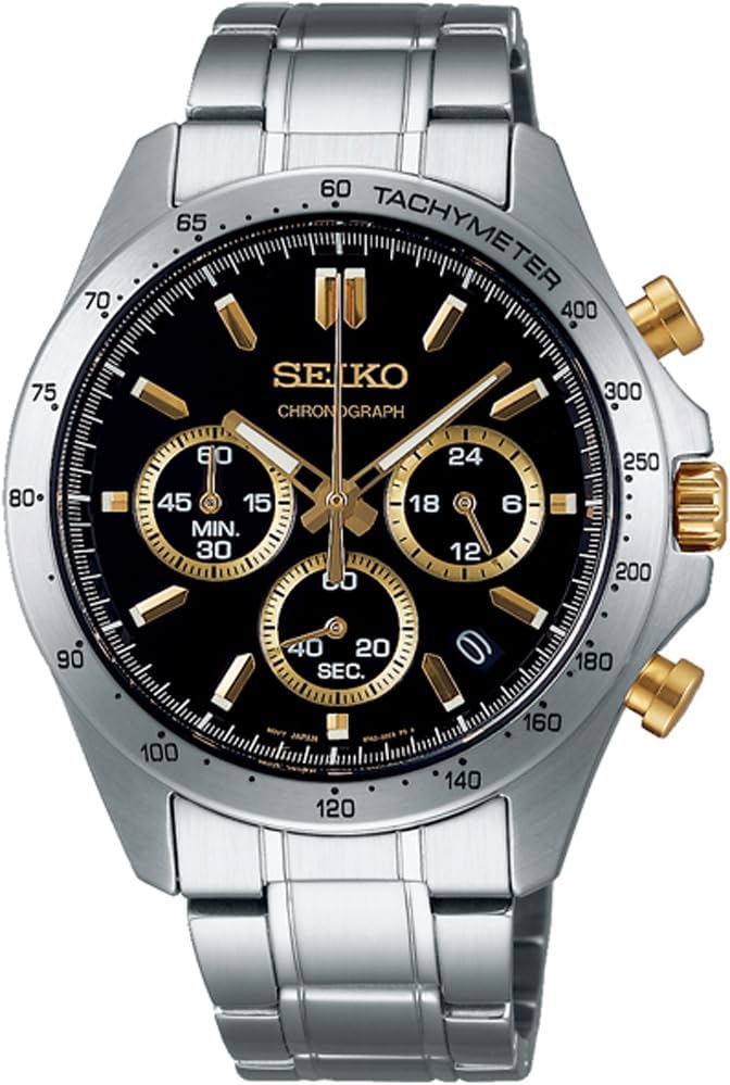 Seiko SBTR015 Men's 1/5 Second Chronograph Quartz Wristwatch, Black x Gold, Black x Gold SBTR015, Chronograph with 3 sides and 60 minutes
