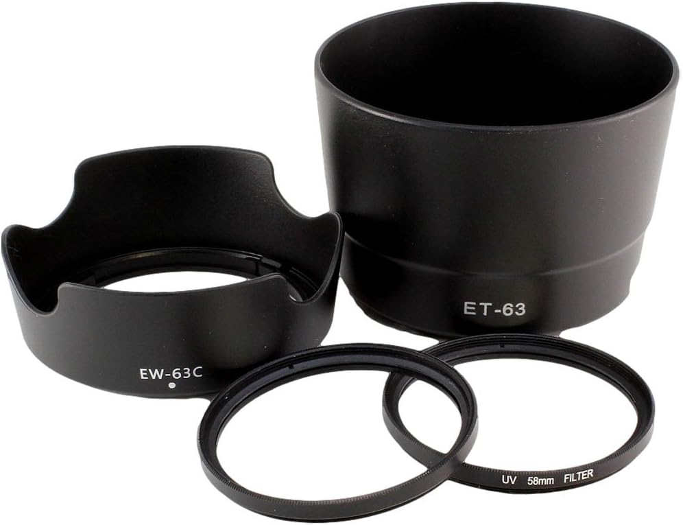 F-Foto Canon EW-63C ET-63 Lens Hood, 2 x 58mm Lens Filters (4 Pack) for EOS Kiss X10 X9i X9 X8i X7i 80D 8000D 9000D and Other Double Zoom Lens Kit (Compatible, Japanese Company)) H636358SET