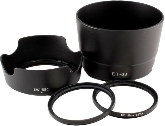 F-Foto Canon EW-63C ET-63 Lens Hood, 2 x 58mm Lens Filters (4 Pack) for EOS Kiss X10 X9i X9 X8i X7i 80D 8000D 9000D and Other Double Zoom Lens Kit (Compatible, Japanese Company)) H636358SET