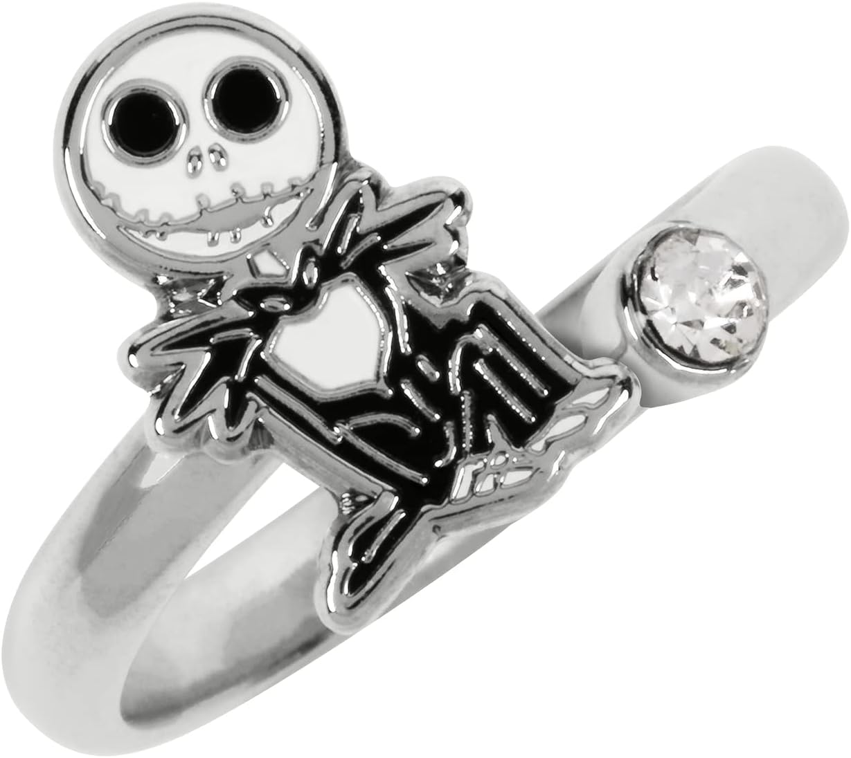 Disney Nightmare Before Christmas White & Black Silver Plated Clear Stone Ring RF00386RRWL