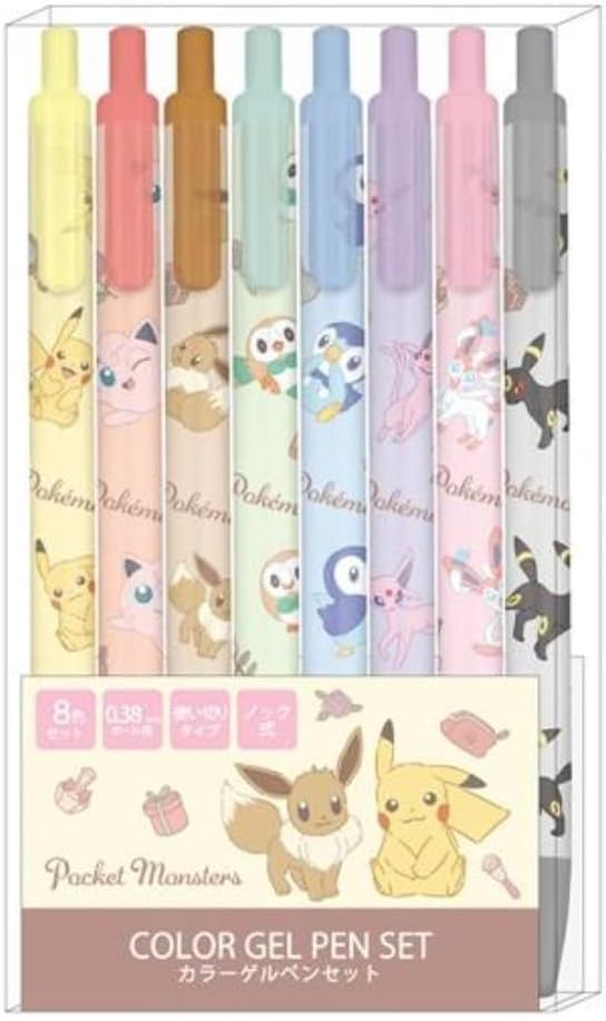Pokemon Retractable Gel Pens 8 Colors Set